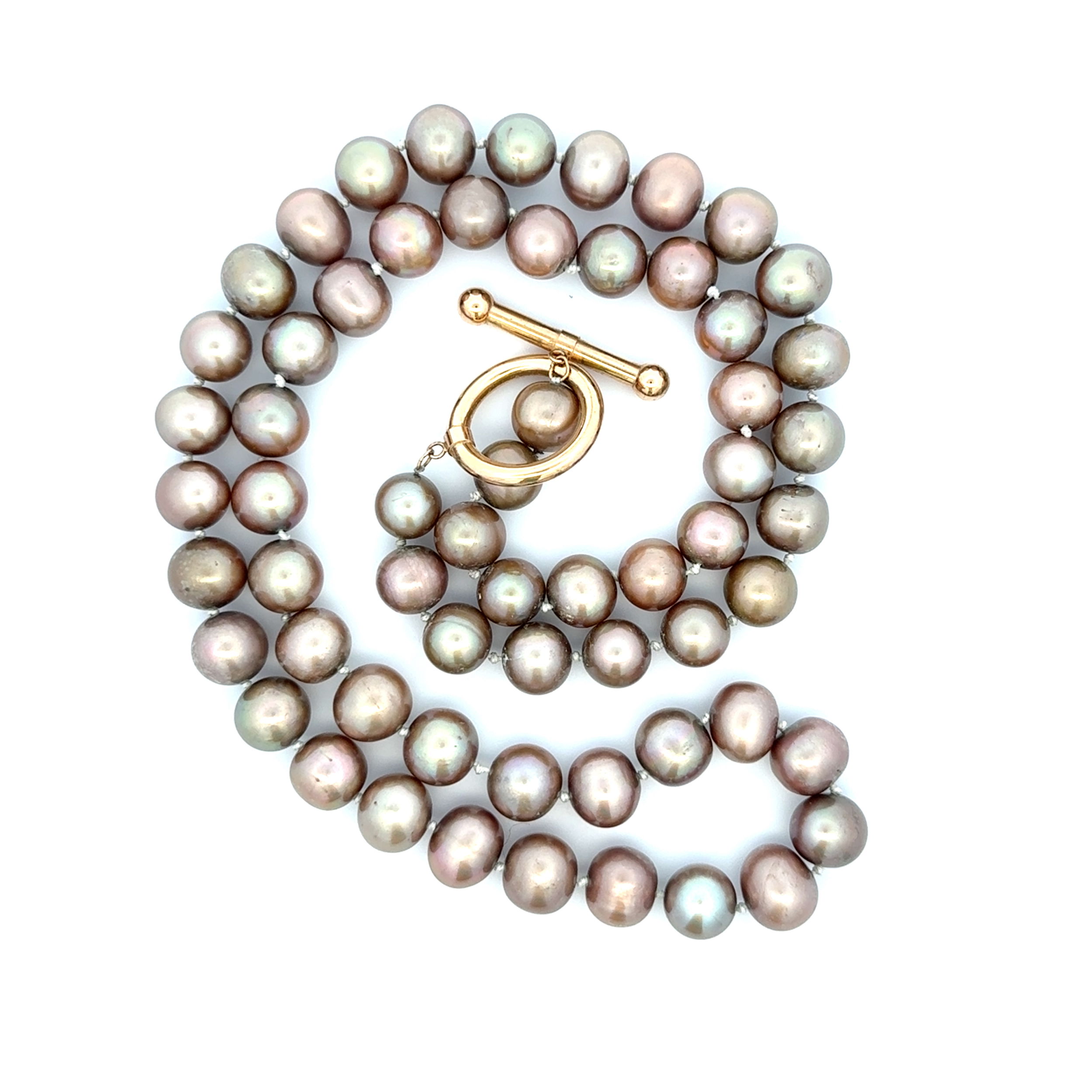 14K YG 9.5mm Brownish Gray Pearl Strand Bracelet 68.8g, 24" 14K YG 9.5mm Brownish Gray Pearl Strand Bracelet 68.8g, 24"
