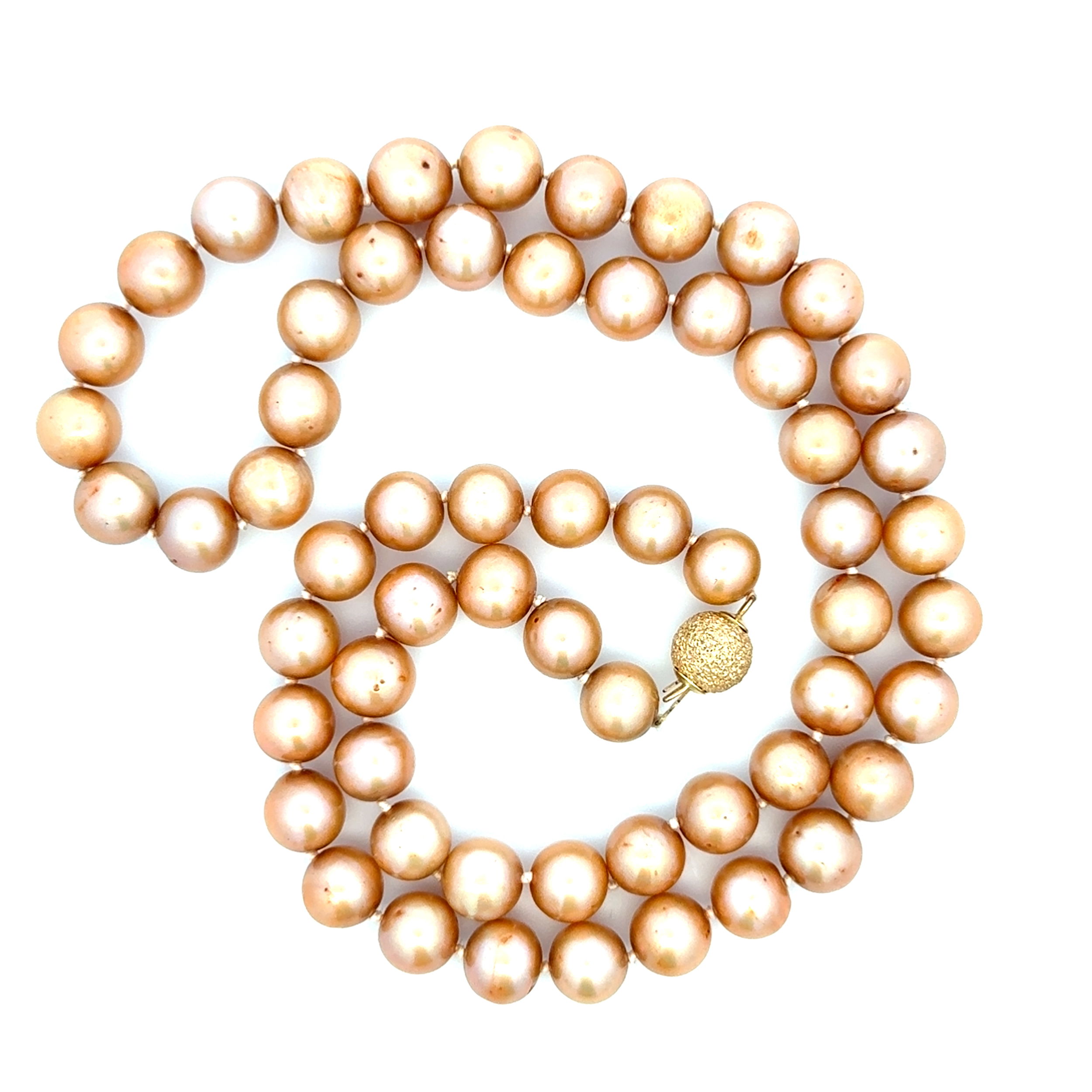 14K YG 9.15mm Pinkish Golden Pearl Strand Necklace 65.3g, 24" 14K YG 9.15mm Pinkish Golden Pearl Strand Necklace 65.3g, 24"