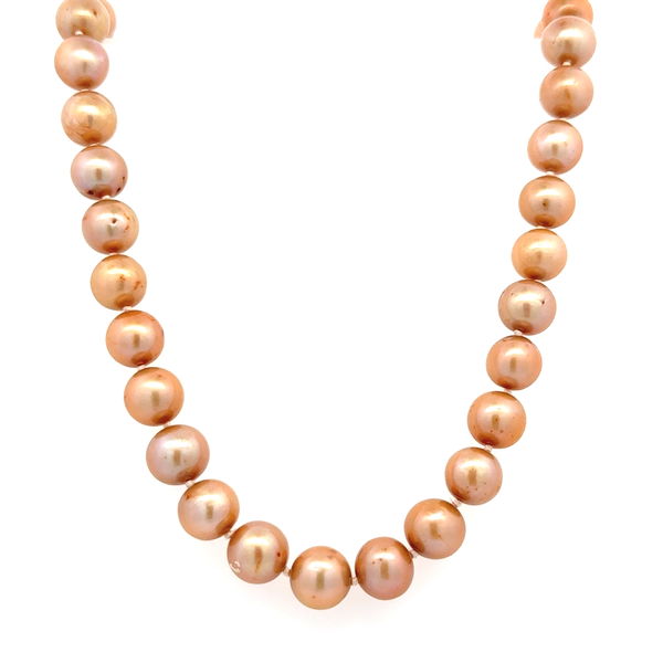 Closeup photo of 14K YG 9.15mm Pinkish Golden Pearl Strand Necklace 65.3g, 24"