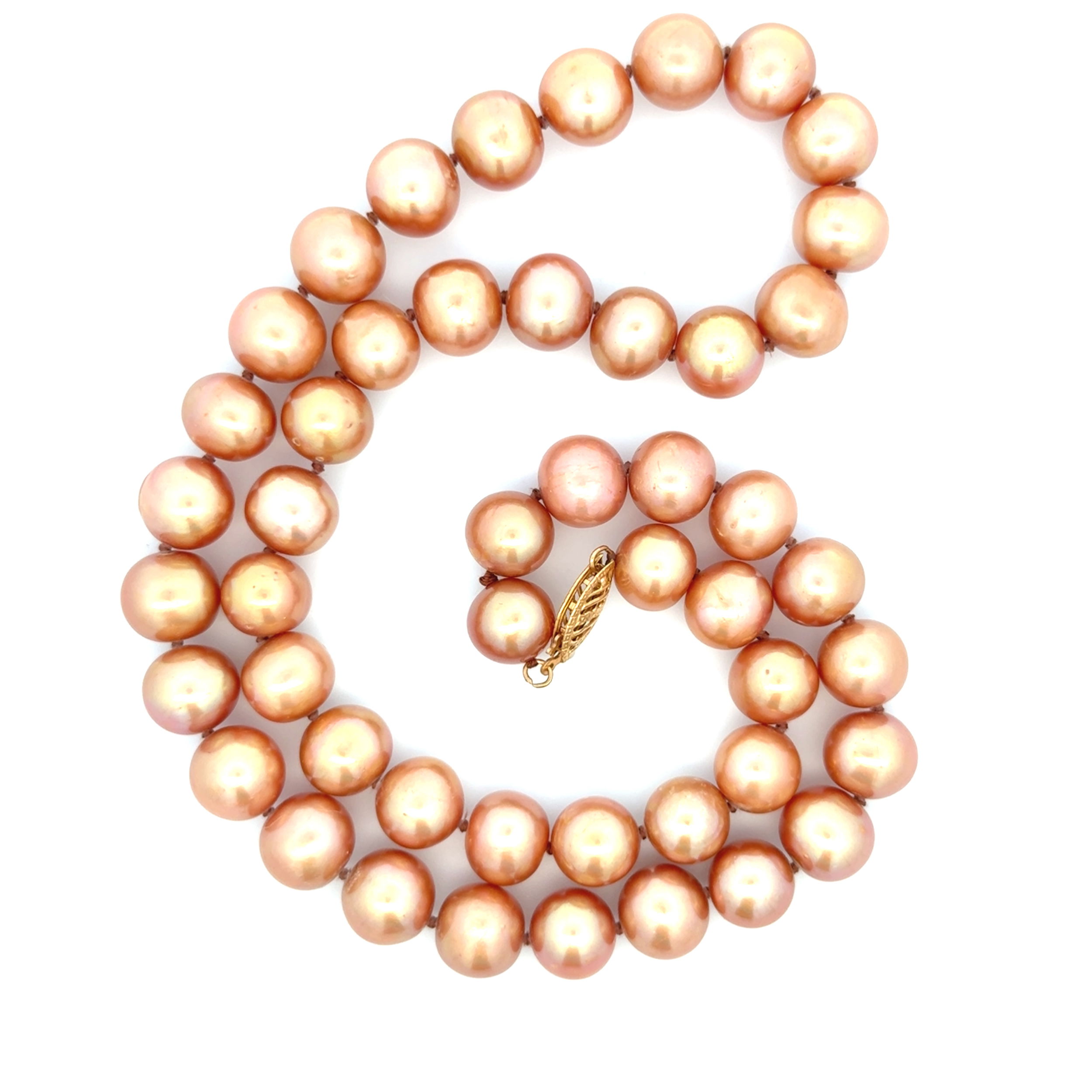 14K YG 9.50mm Pinkish Golden Pearl Strand Necklace 52.3g, 18" 14K YG 9.50mm Pinkish Golden Pearl Strand Necklace 52.3g, 18"