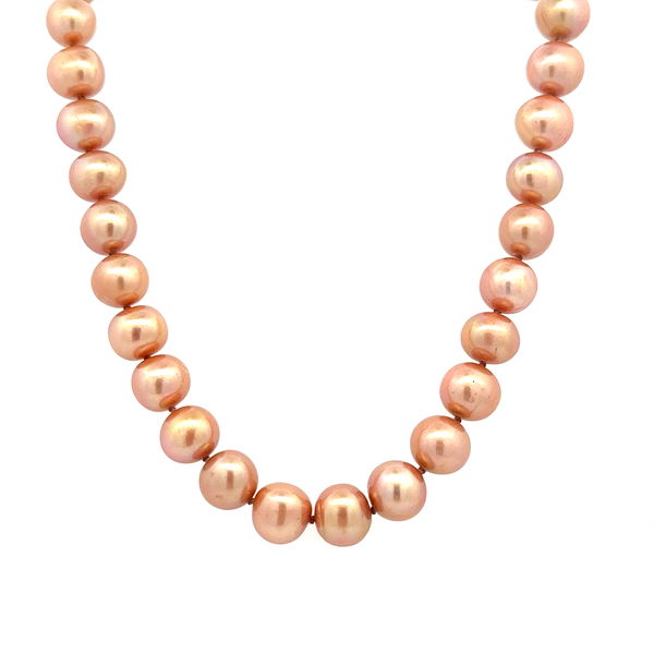 Closeup photo of 14K YG 9.50mm Pinkish Golden Pearl Strand Necklace 52.3g, 18"
