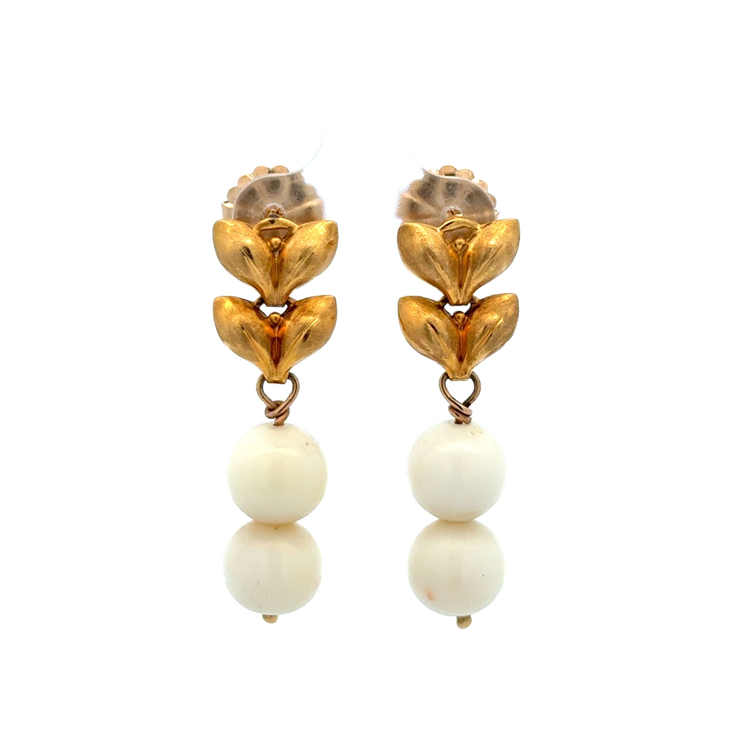 14K YG 1960s 10mm Angel Skin Coral Drop Earrings 10.5g, 1.6" 14K YG 1960s 10mm Angel Skin Coral Drop Earrings 10.5g, 1.6"