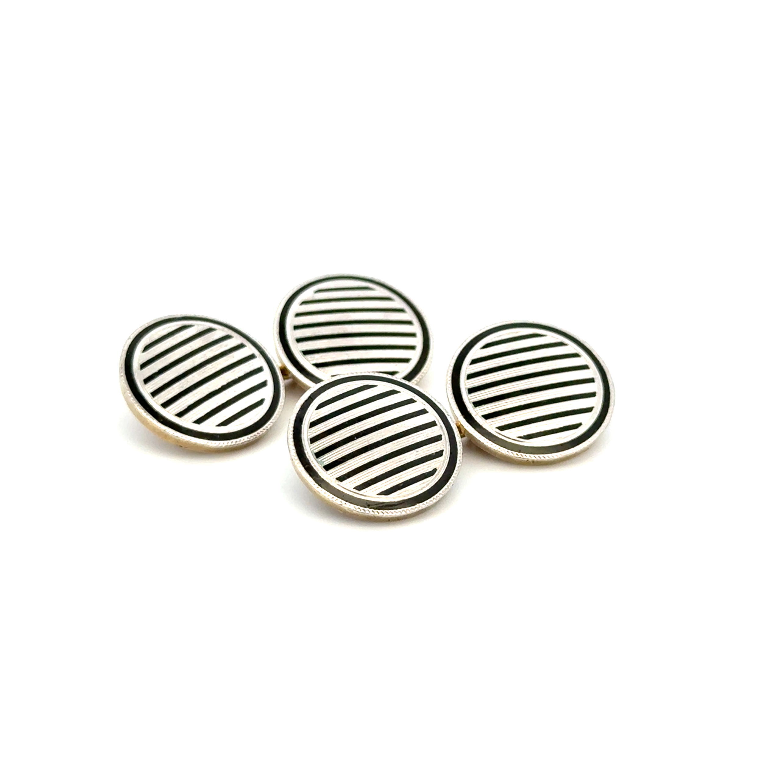 Platinum on 14K Edwardian Enamel Circular Striped Cufflinks 13.8g Platinum on 14K Edwardian Enamel Circular Striped Cufflinks 13.8g