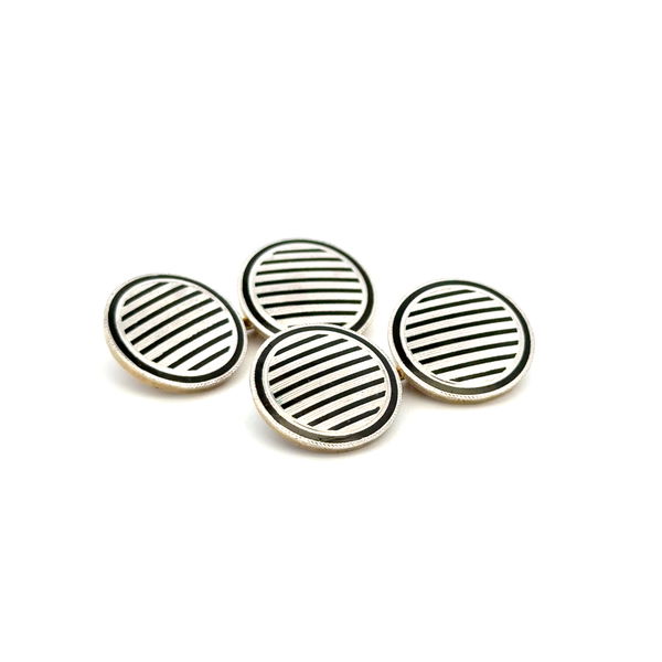 Closeup photo of Platinum on 14K Edwardian Enamel Circular Striped Cufflinks 13.8g