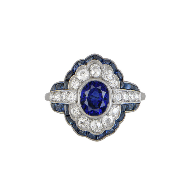GIA# 2235574436 Platinum 1.87ct Oval Ceylon Sapphire GIA, .90tcw OEC Diamonds & 2.80tcw Sapphire Filigree Ring 6.4g, s7