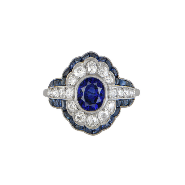 Closeup photo of Platinum 1.87ct Oval Ceylon Sapphire GIA, .90tcw OEC Diamonds & 2.80tcw Sapphire Filigree Ring 6.4g, s7