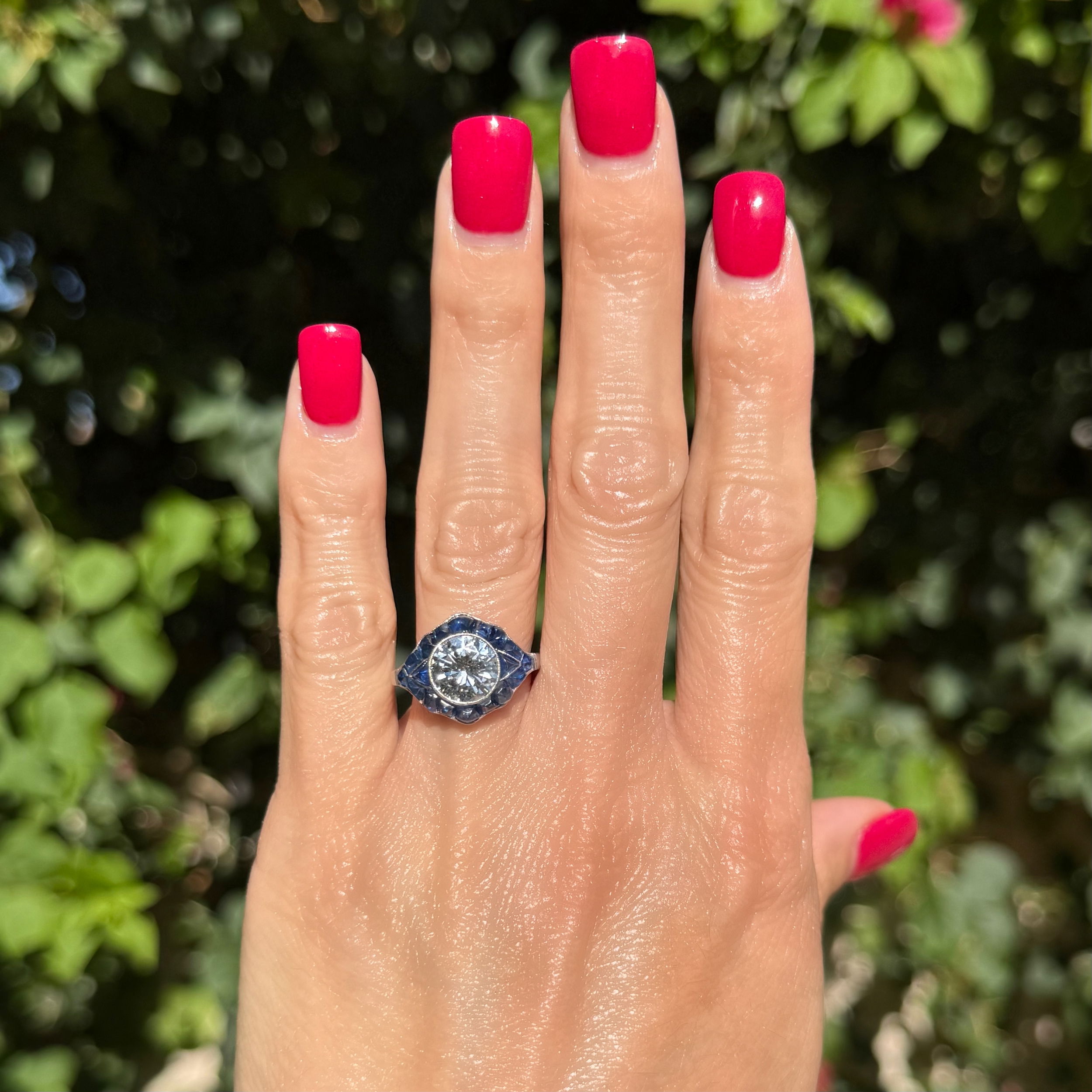 Platinum 2.61ct Transitional Diamond & 8.12tcw Buff Top Sapphire Filigree Ring 5.7g, s7.25 Platinum 2.61ct Transitional Diamond & 8.12tcw Buff Top Sapphire Filigree Ring 5.7g, s7.25