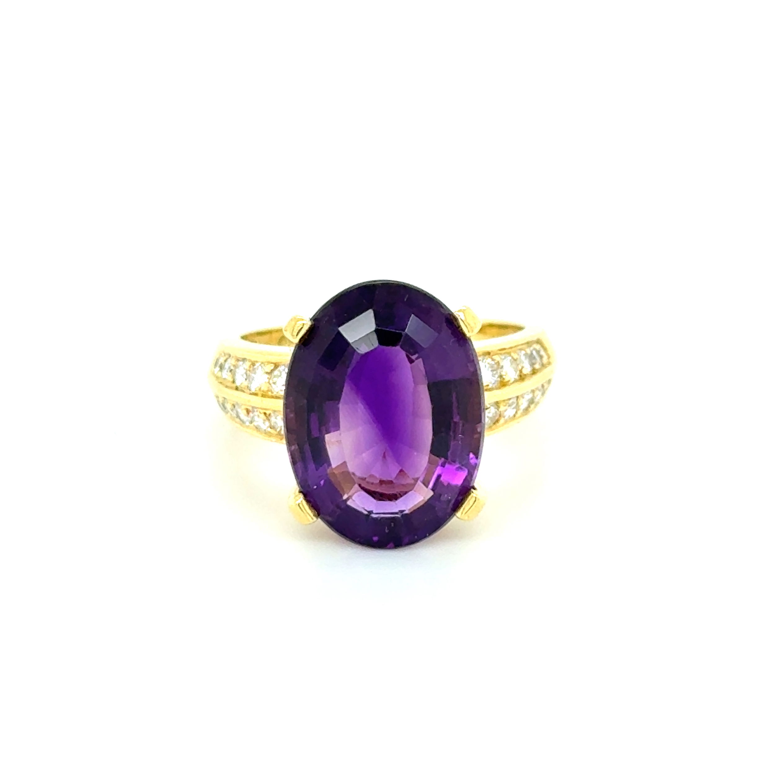 18K YG 10ct Oval Amethyst & .20tcw RBC Diamond Ring 7.2g, s7 18K YG 10ct Oval Amethyst & .20tcw RBC Diamond Ring 7.2g, s7