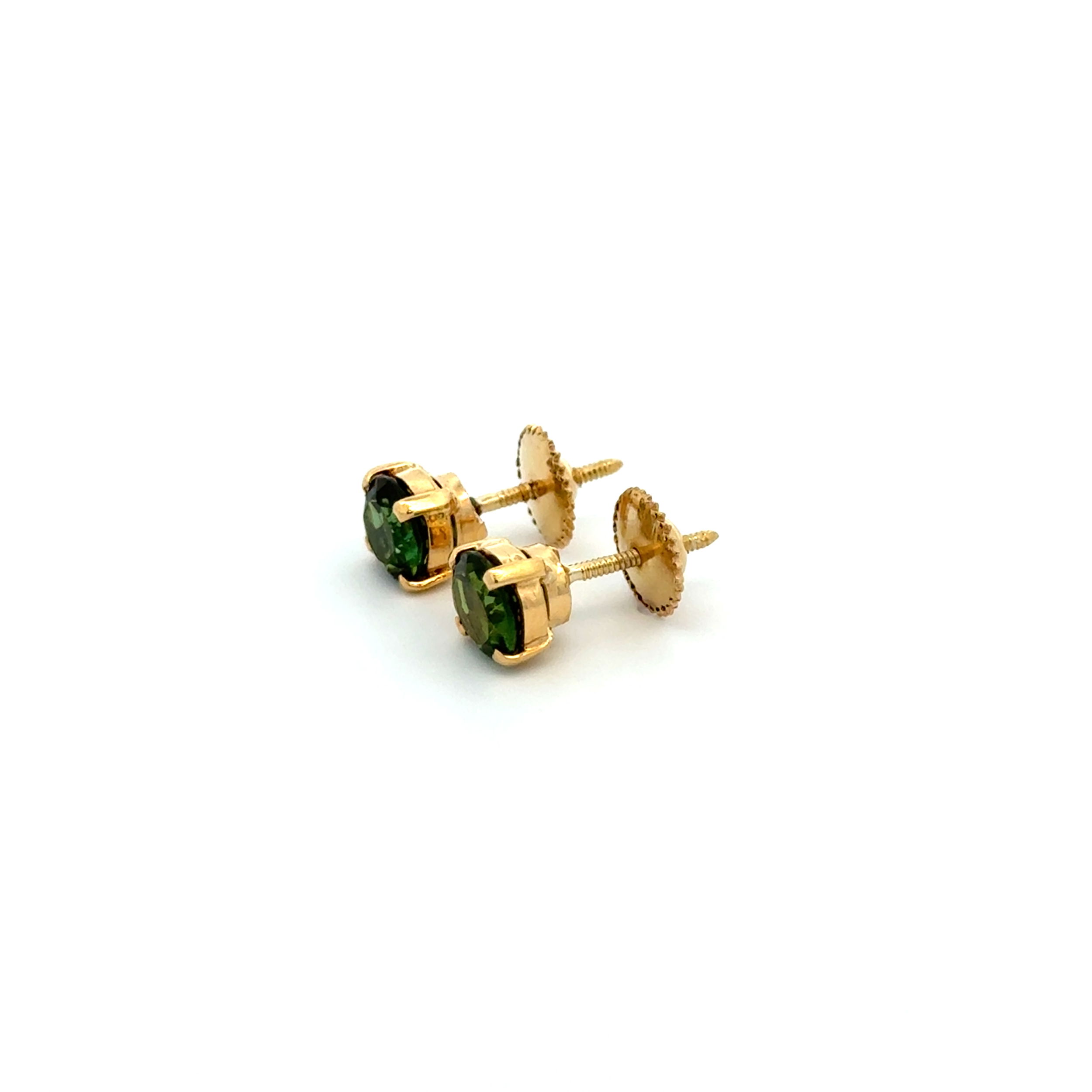 18K YG Green 1.90tcw Tourmaline 6mm Stud Screwback Earrings 2.3g 18K YG Green 1.90tcw Tourmaline 6mm Stud Screwback Earrings 2.3g