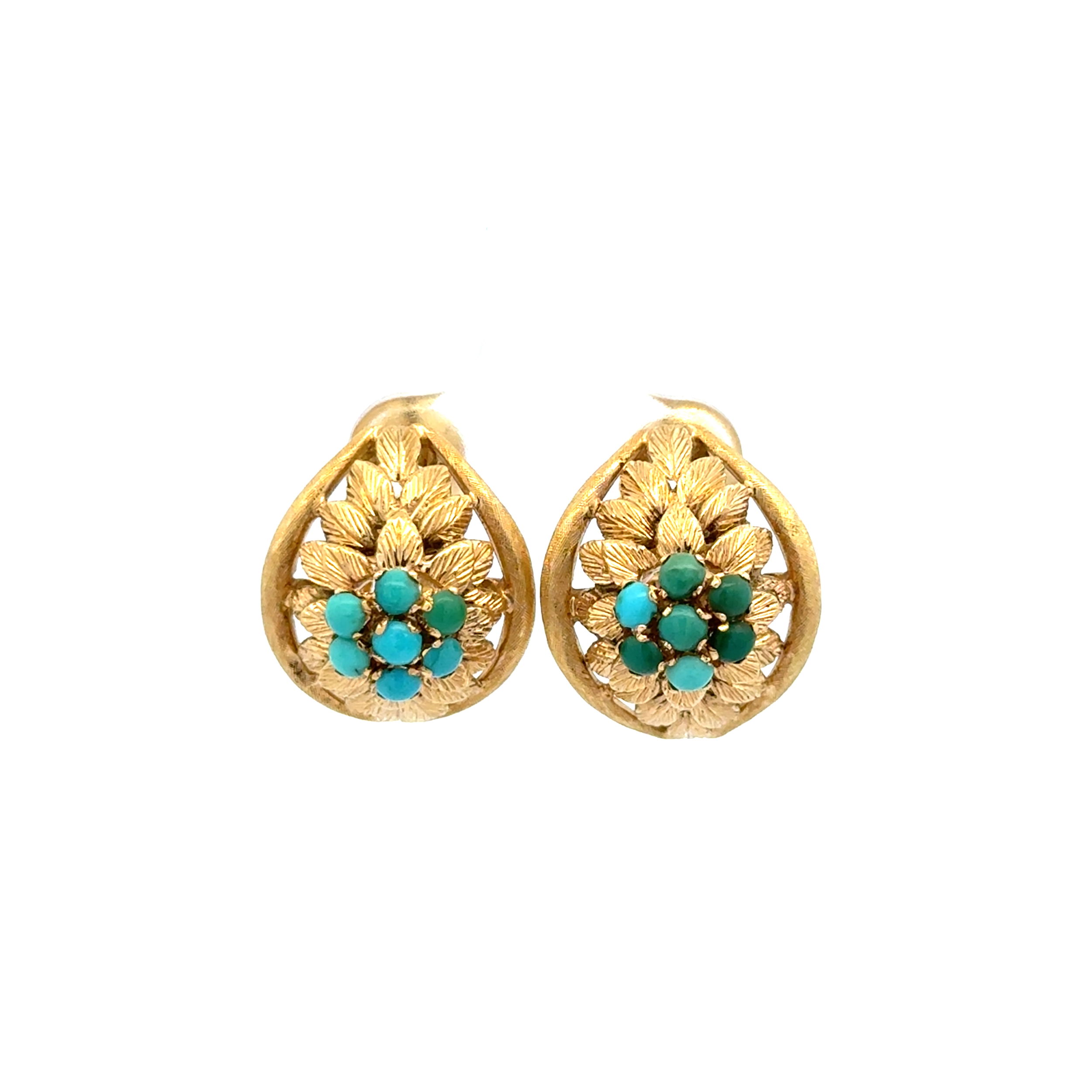 18K YG 1960's Turquoise Cluster Earrings 14.8g 18K YG 1960's Turquoise Cluster Earrings 14.8g