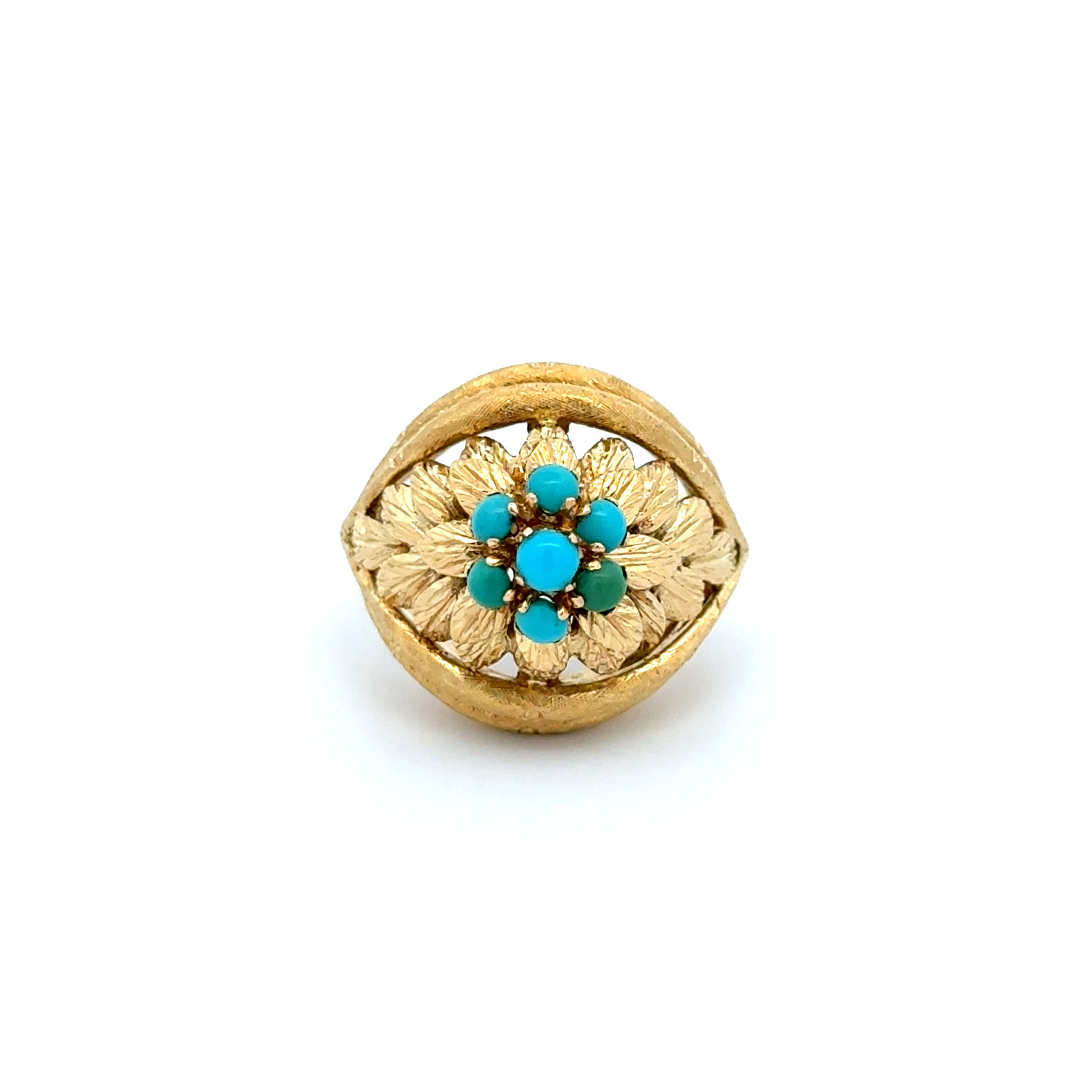 18K YG 1960's Turquoise Cluster Ring 11.2g, s5 18K YG 1960's Turquoise Cluster Ring 11.2g, s5