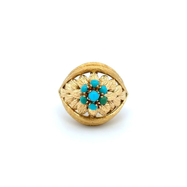 Closeup photo of 18K YG 1960's Turquoise Cluster Ring 11.2g, s5