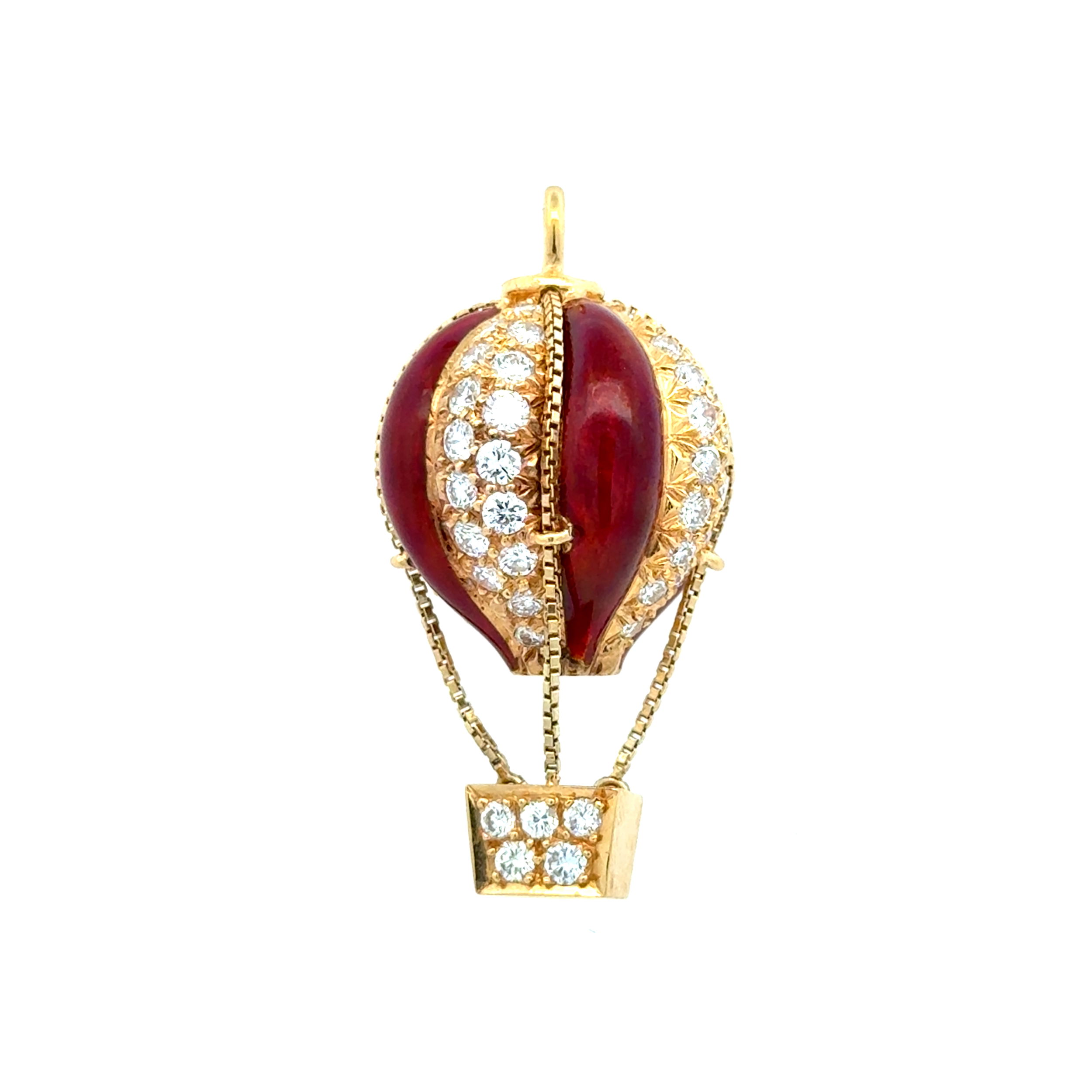 18K YG Red Enamel & 1.42tcw RBC Diamond Articulating Hot AIr Ballon Pendant 17.4g 18K YG Red Enamel & 1.42tcw RBC Diamond Articulating Hot AIr Ballon Pendant 17.4g