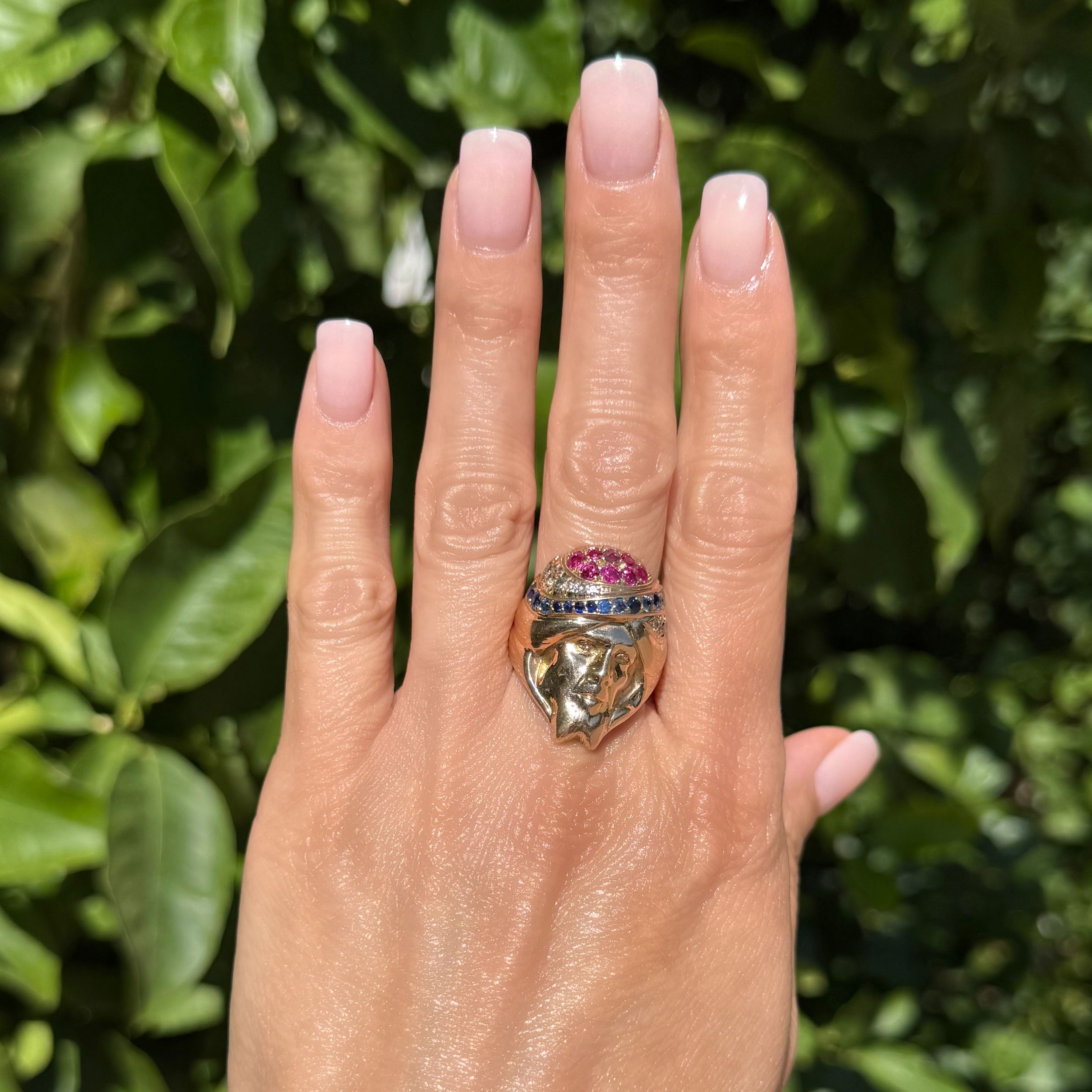 14K YG .40tcw Diamond, .80tcw Ruby & .80tcw Sapphire Arab Shiek Ring 18.7g, s10.5 14K YG .40tcw Diamond, .80tcw Ruby & .80tcw Sapphire Arab Shiek Ring 18.7g, s10.5