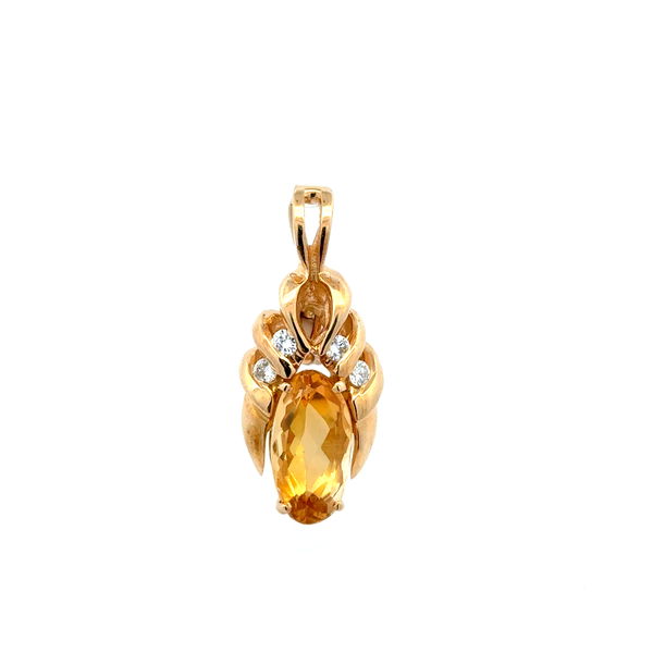 Closeup photo of 14K YG 4.00ct Oval Citrine & .28tcw RBC Diamond Enhancer Pendant 8.7g, 1.5"