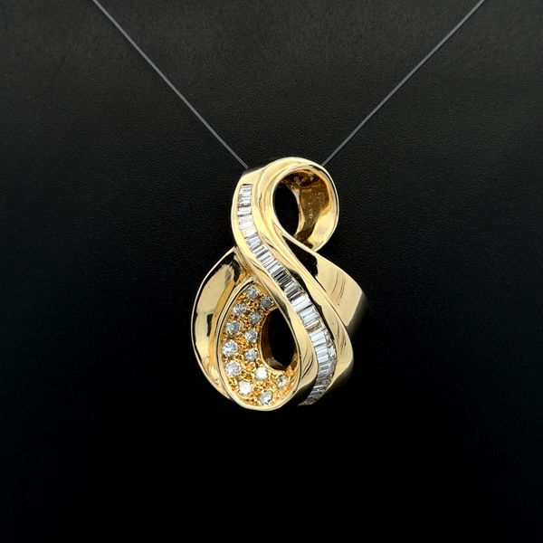 Closeup photo of 18K YG 1.40tcw Baguette & RBC Diamond Omega Enhancer Silde Pendant 15.8g, 1.3"