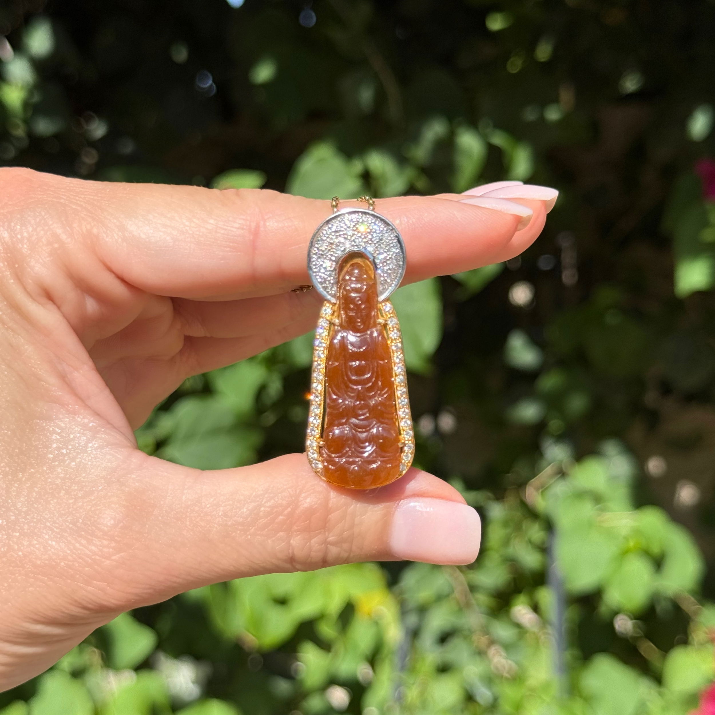 14K & 18K YG Rust Carved Jade Buddha & .50tcw Diamond Pendant Necklace 13.9g, 20" 14K & 18K YG Rust Carved Jade Buddha & .50tcw Diamond Pendant Necklace 13.9g, 20"