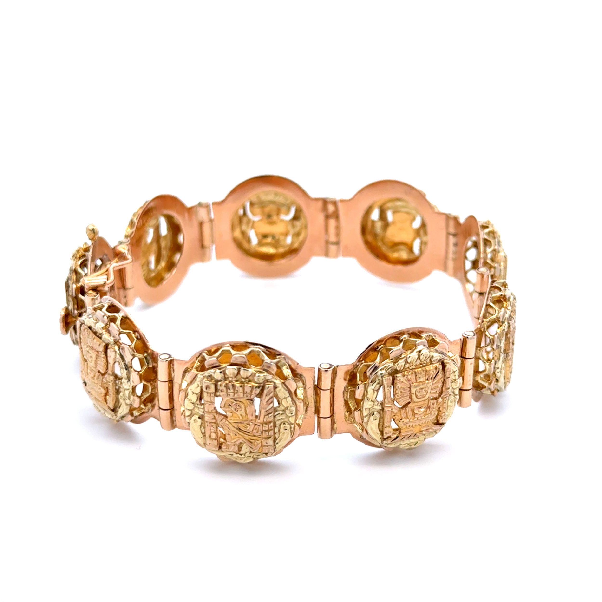 18K & 21K YG Peruvian Quechua 9 Station Bracelet 43.0g, 7.5" 18K & 21K YG Peruvian Quechua 9 Station Bracelet 43.0g, 7.5"