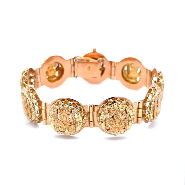 Closeup photo of 18K & 21K YG Peruvian Quechua 9 Station Bracelet 43.0g, 7.5"