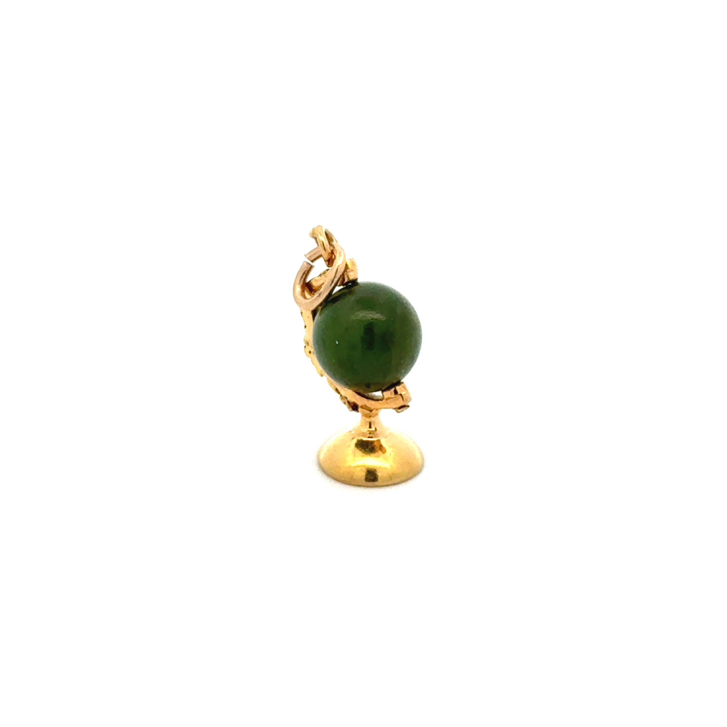10K YG Nephrite Jade World Globe Charm Pendant 1.8g