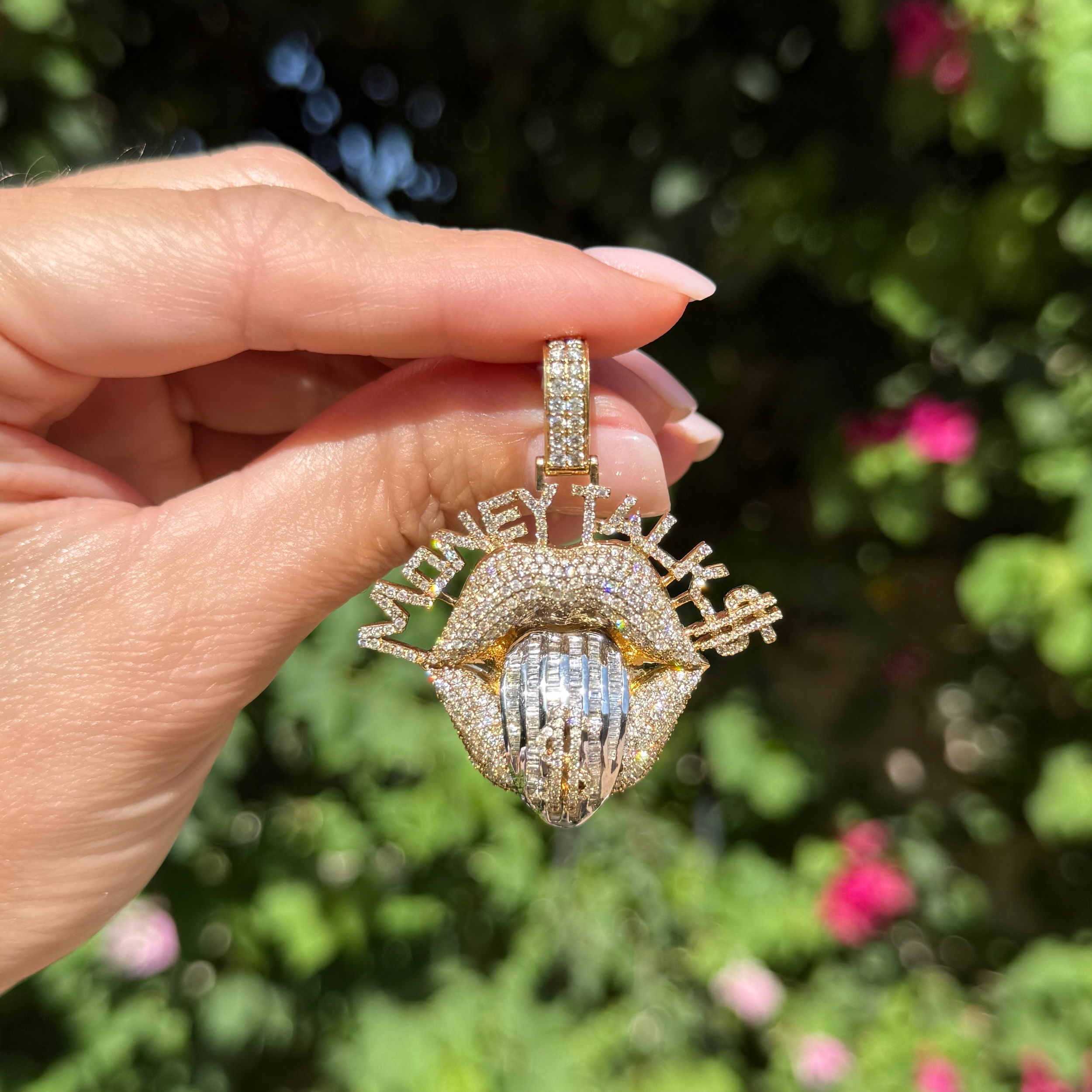 10K 2tone Money Talk $ 4.05tcw Baguette & RBC Pave Diamond Pendant 17.5g, 2" 10K 2tone Money Talk $ 4.05tcw Baguette & RBC Pave Diamond Pendant 17.5g, 2"