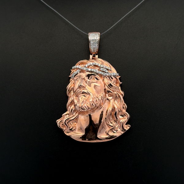 Closeup photo of 10K RG .50tcw RBC Diamond JESUS CHRISTO Pendant 10.7g, 1.9"
