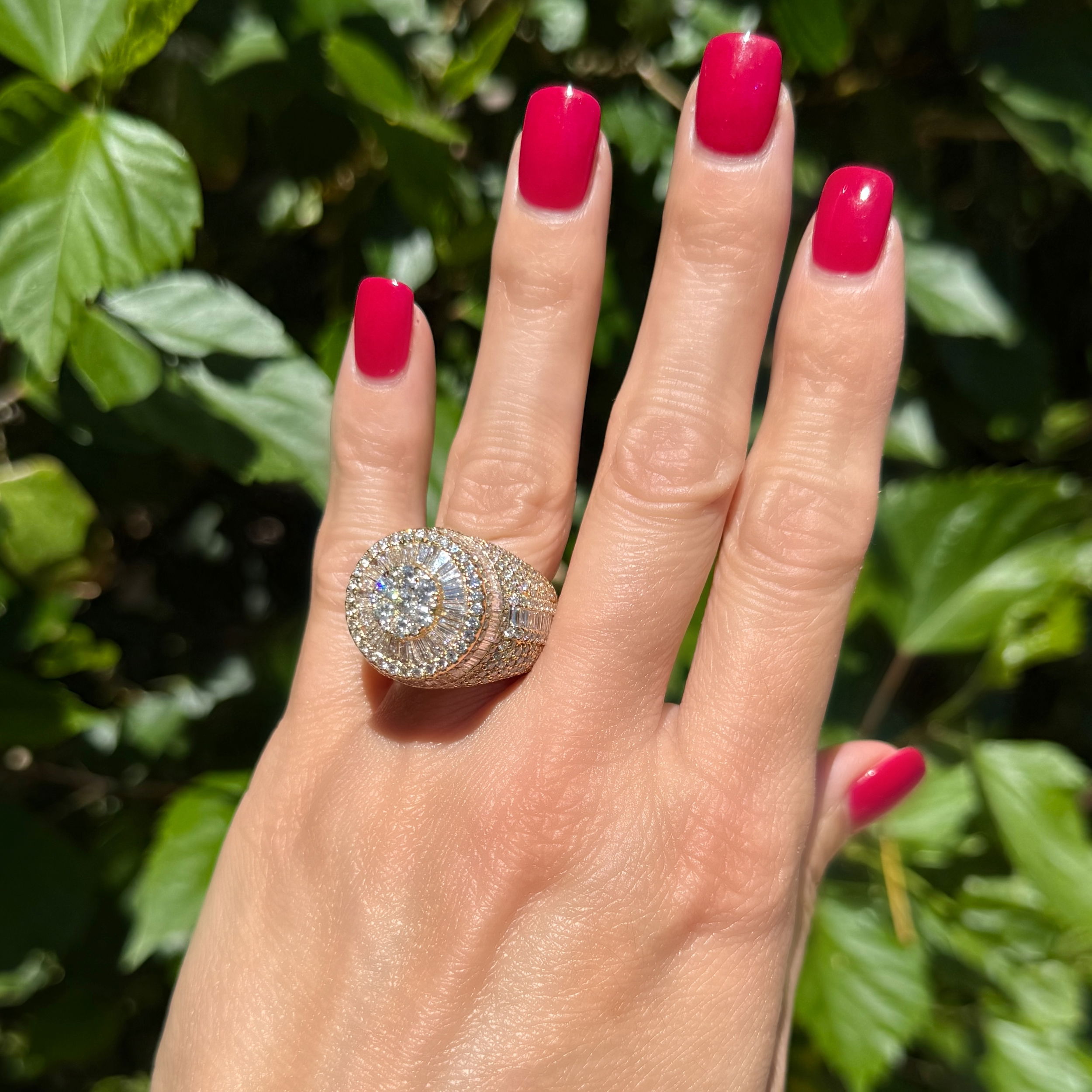 14K YG 6.00tcw Baguette & RBC Pave Diamond Dome Ring 20.0g, s10