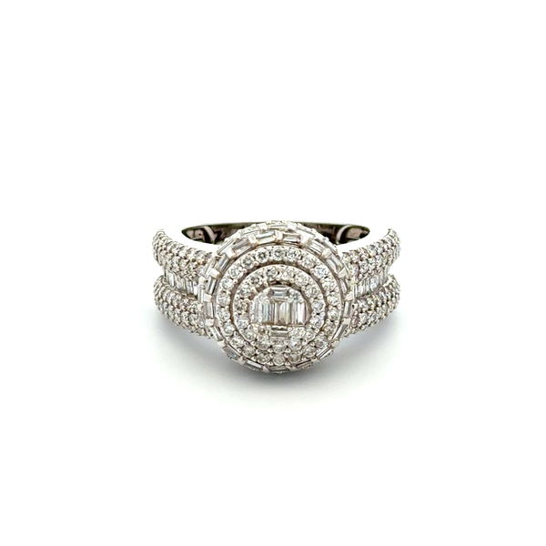 Closeup photo of 10K WG 4.00tcw Baguette & RBC Pave Diamond Cluster Ring 10.0g, s10