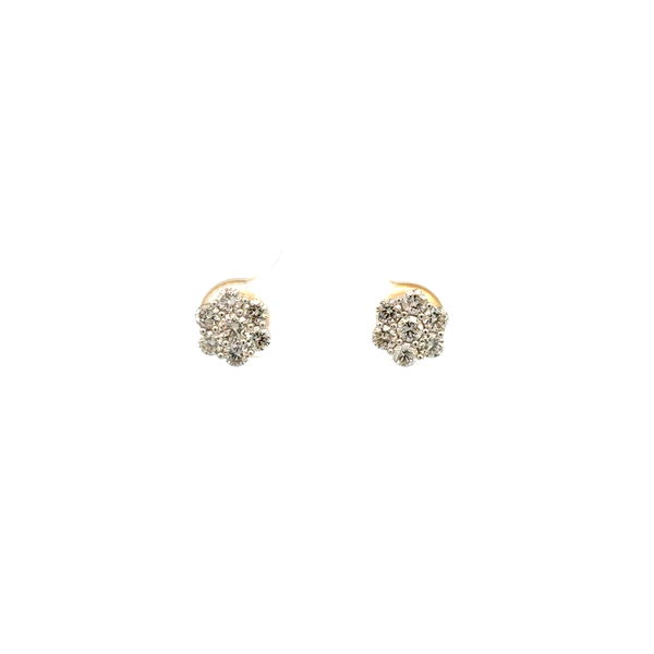 Closeup photo of 10K YG 7 RBC Diamond .75tcw Cluster Stud Earrings 2.1g, 7.85mm