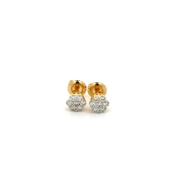 Closeup photo of 10K YG 7 RBC Diamond .50tcw Cluster Stud Earrings 1.2g, 6.5mm