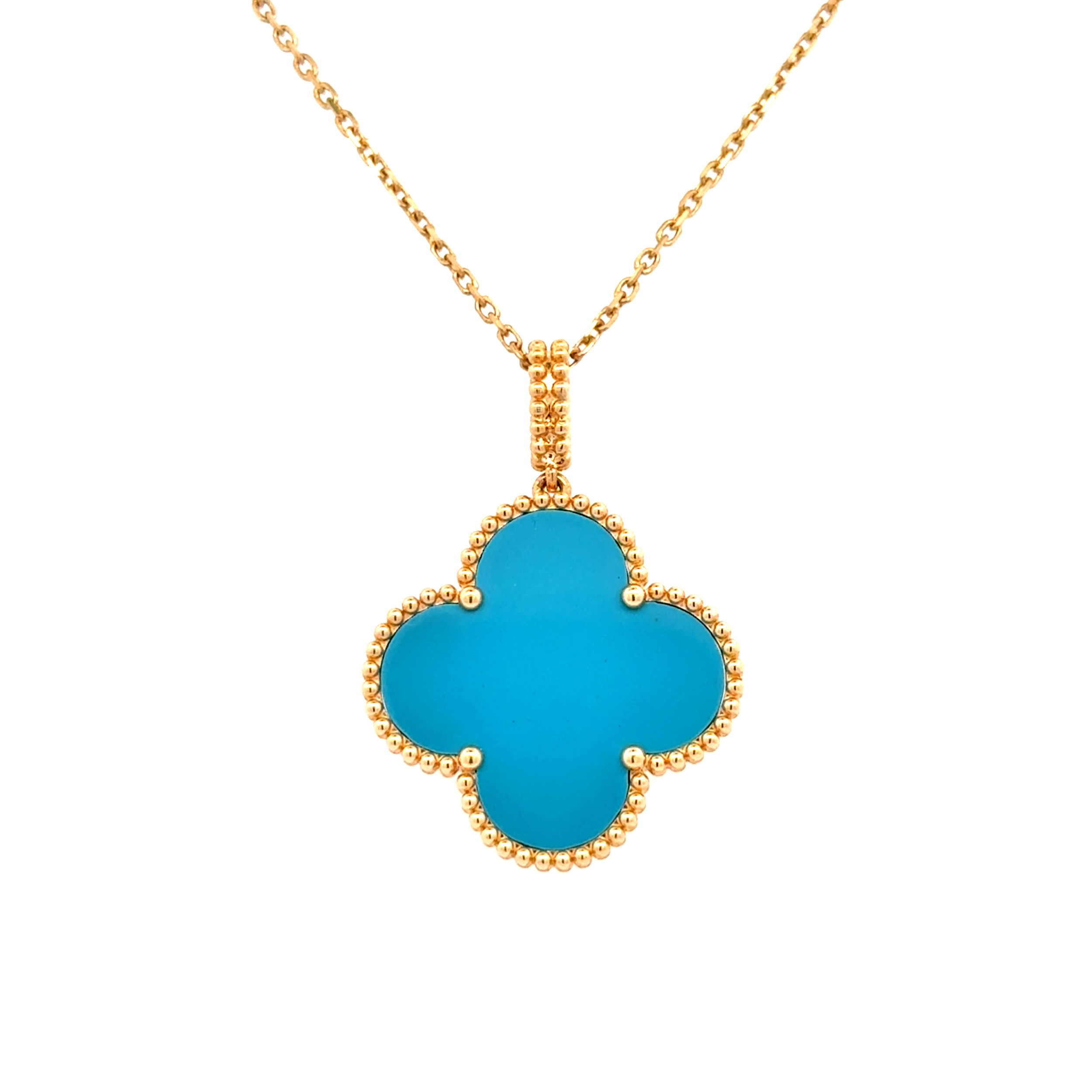 18K YG Turquoise Style Alhambra Pendant Necklace 9.0g, 18" 18K YG Turquoise Style Alhambra Pendant Necklace 9.0g, 18"
