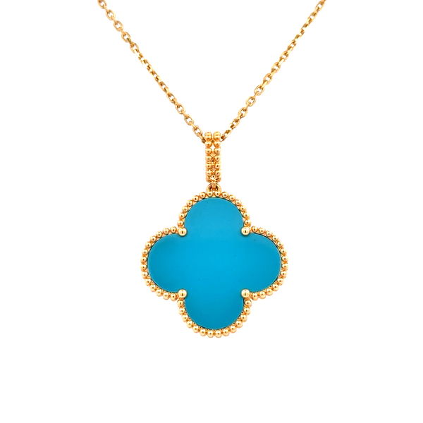Closeup photo of 18K YG Turquoise Style Alhambra Pendant Necklace 9.0g, 18"
