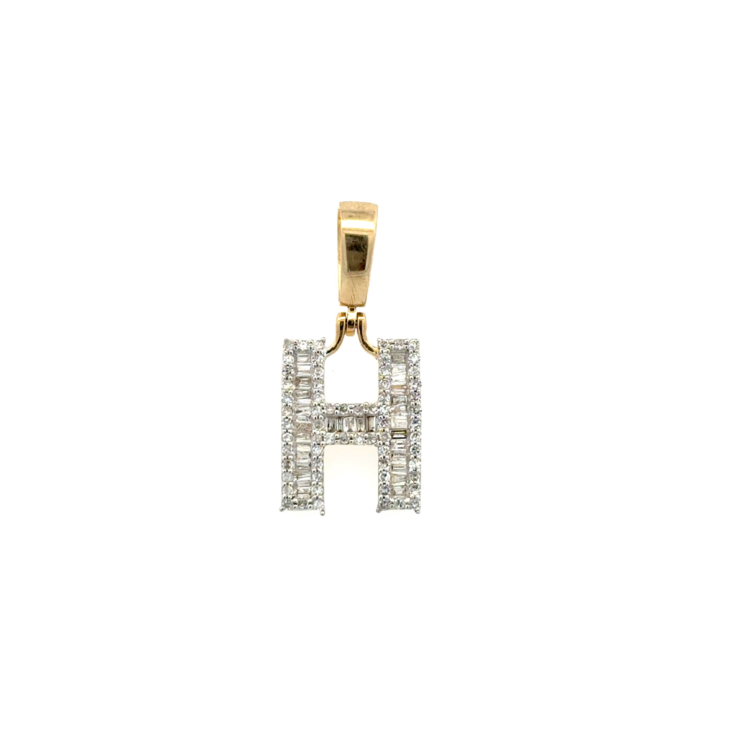 10K YG .40tcw Baguette & RBC Diamond Initial H Pendant 1.4g 10K YG .40tcw Baguette & RBC Diamond Initial H Pendant 1.4g