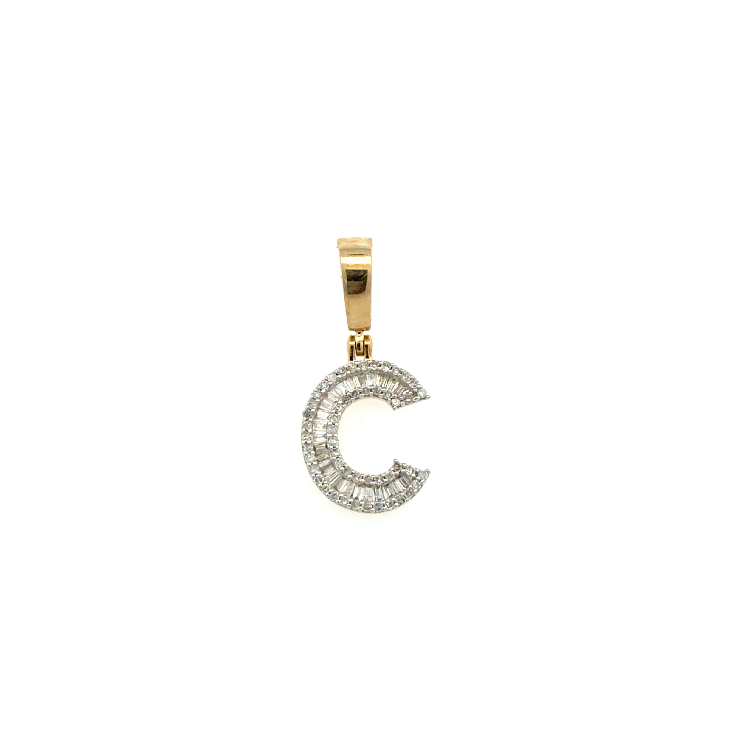 10K YG .35tcw Baguette & RBC Diamond Initial C Pendant 1.2g 10K YG .35tcw Baguette & RBC Diamond Initial C Pendant 1.2g