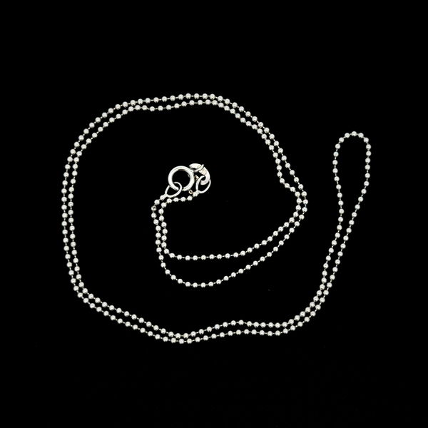 Closeup photo of 14K WG Toilet Ball Bead Chain Necklace 2.4g, 18"