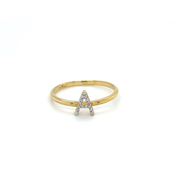 Closeup photo of 10K YG .04tcw RBC Diamond Initial A Ring 1.1g, s7
