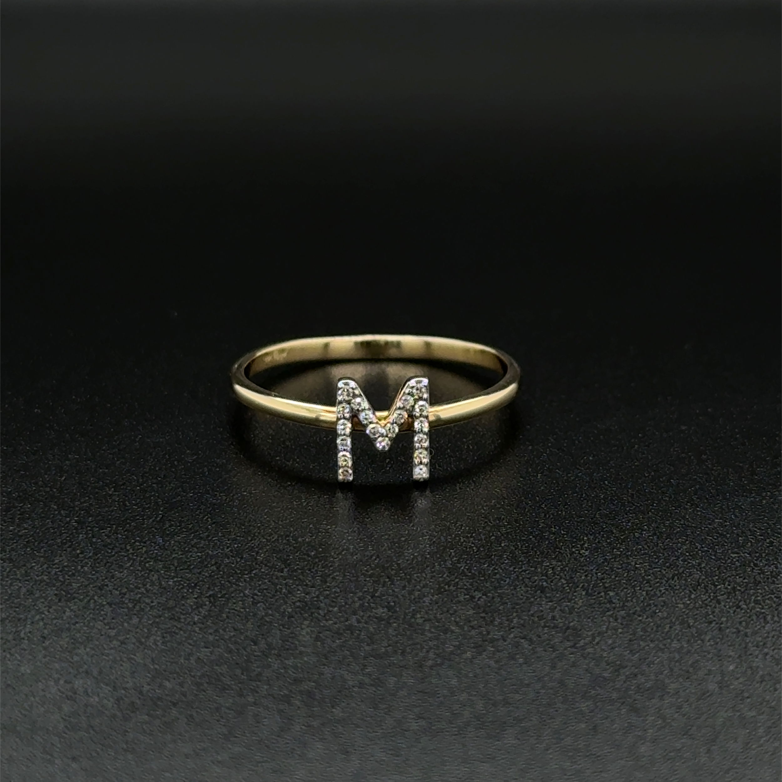 10K YG .10tcw RBC Diamond Initial M Ring 1.1g, s7 10K YG .10tcw RBC Diamond Initial M Ring 1.1g, s7
