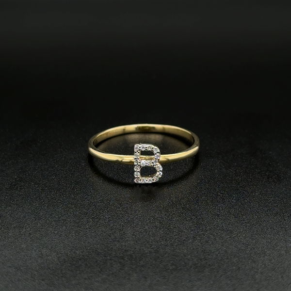 Closeup photo of 10K YG .04tcw RBC Diamond Initial B Ring 1.1g, s7