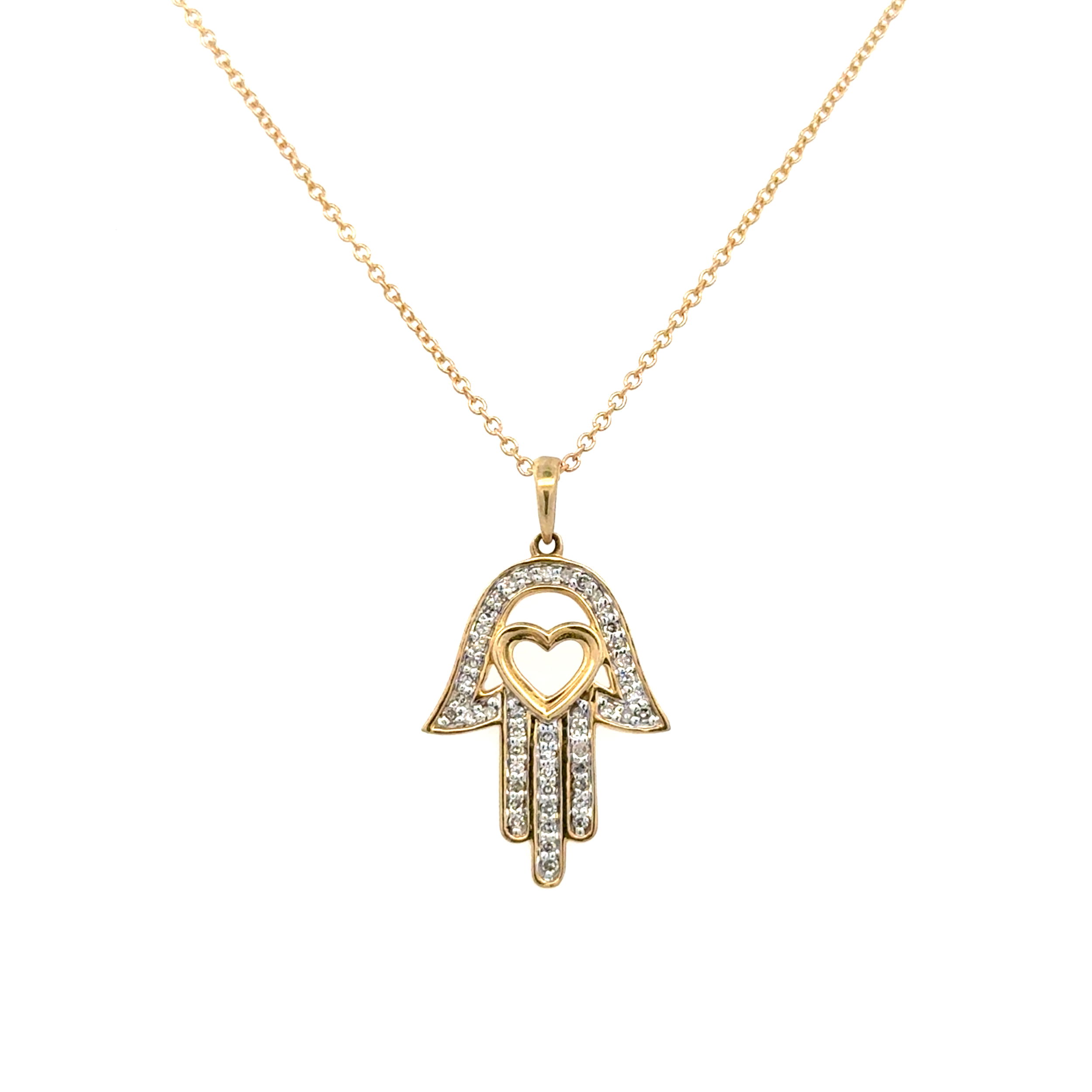 10K YG .20tcw Diamond Hamsa w/Heart Pendant Necklace 2.6g, 18" 10K YG .20tcw Diamond Hamsa w/Heart Pendant Necklace 2.6g, 18"