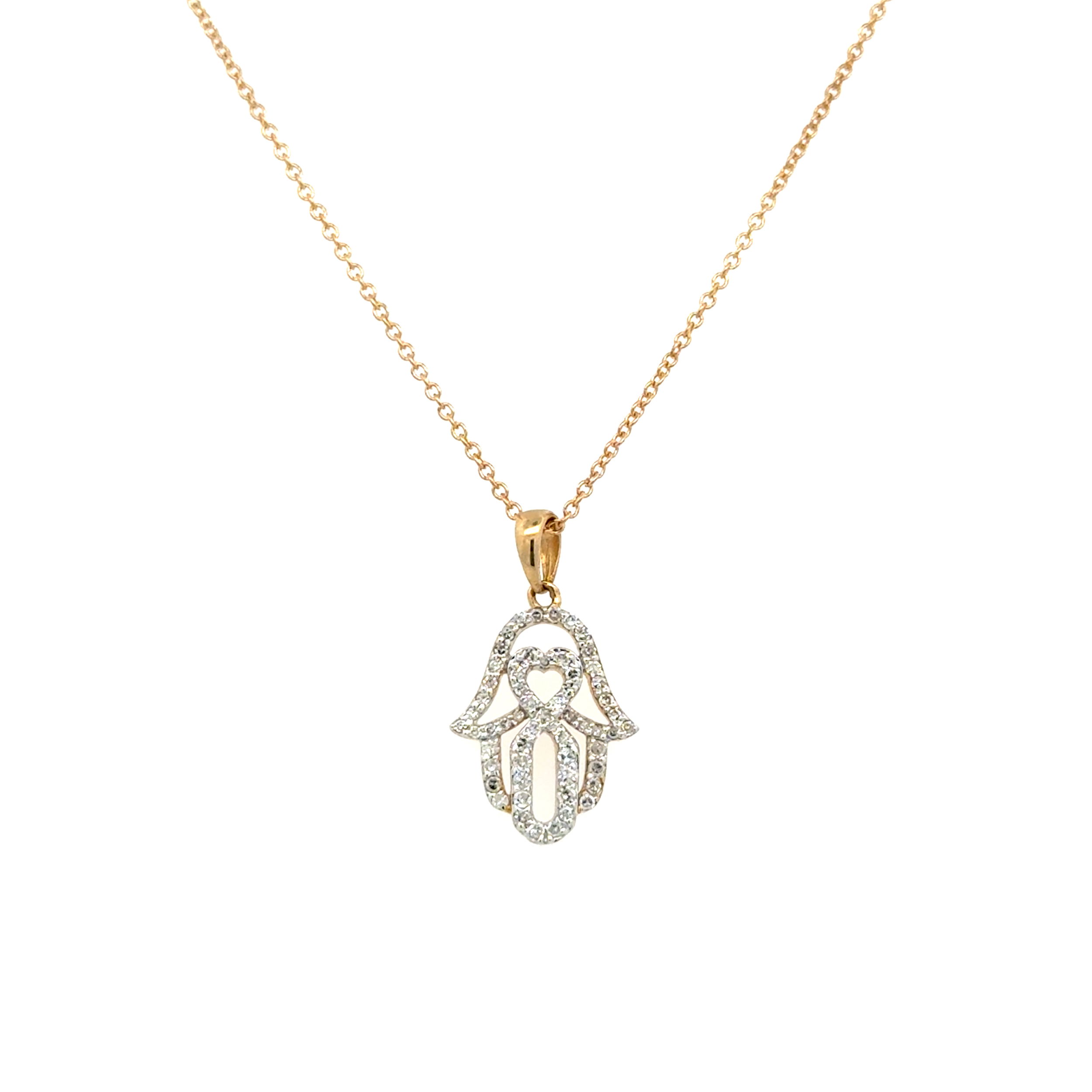 10K YG .25tcw Diamond Hamsa w/Heart Pendant Necklace 2.2g, 18" 10K YG .25tcw Diamond Hamsa w/Heart Pendant Necklace 2.2g, 18"
