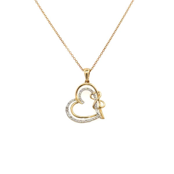 Closeup photo of 10K YG .15tcw Diamond Open Heart Pendant Necklace 2.6g, 18"