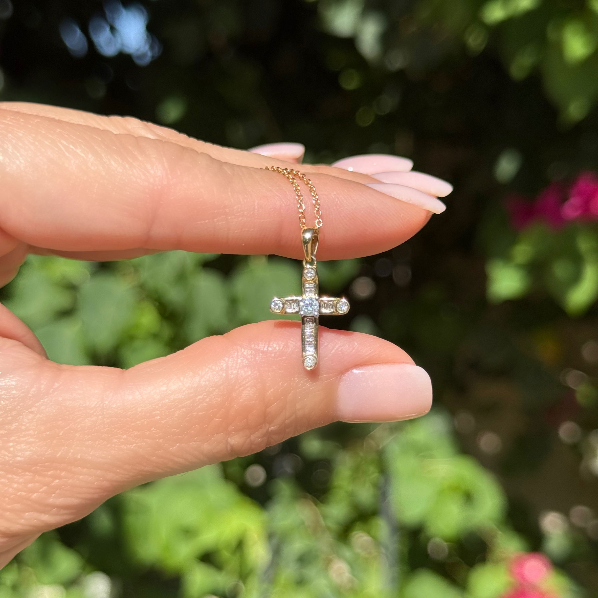 10K YG .35tcw Baguette & RBC Diamond Cross Pendant Necklace 2.1g, 18" 10K YG .35tcw Baguette & RBC Diamond Cross Pendant Necklace 2.1g, 18"