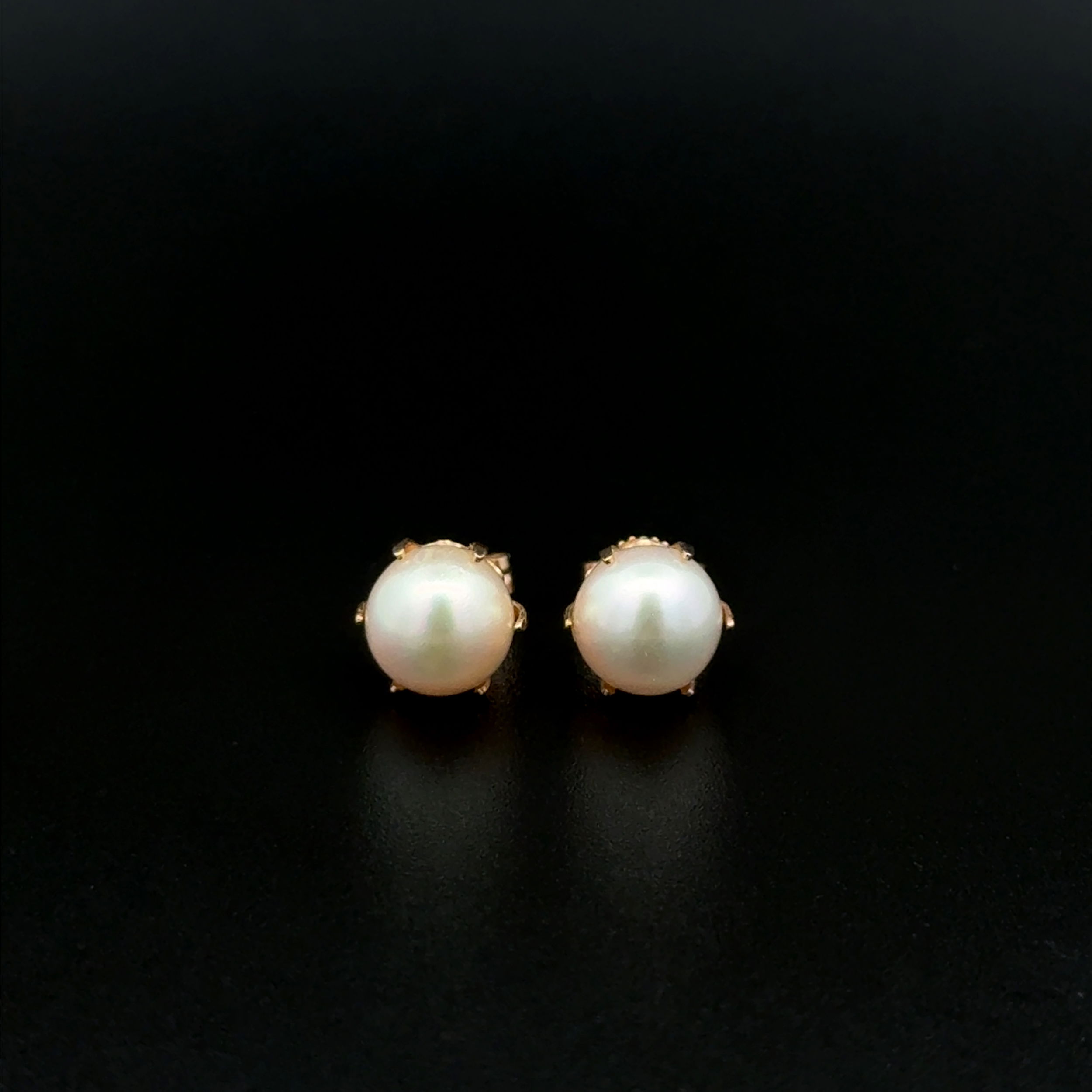14K YG 7mm Pearl Stud Earrings 6 Prong 1.7g