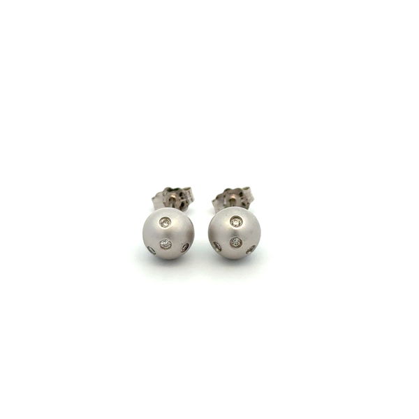 Closeup photo of 18K WG .06tcw RBC Diamond Ball Stud Earrings 2.5g, 14K Backs