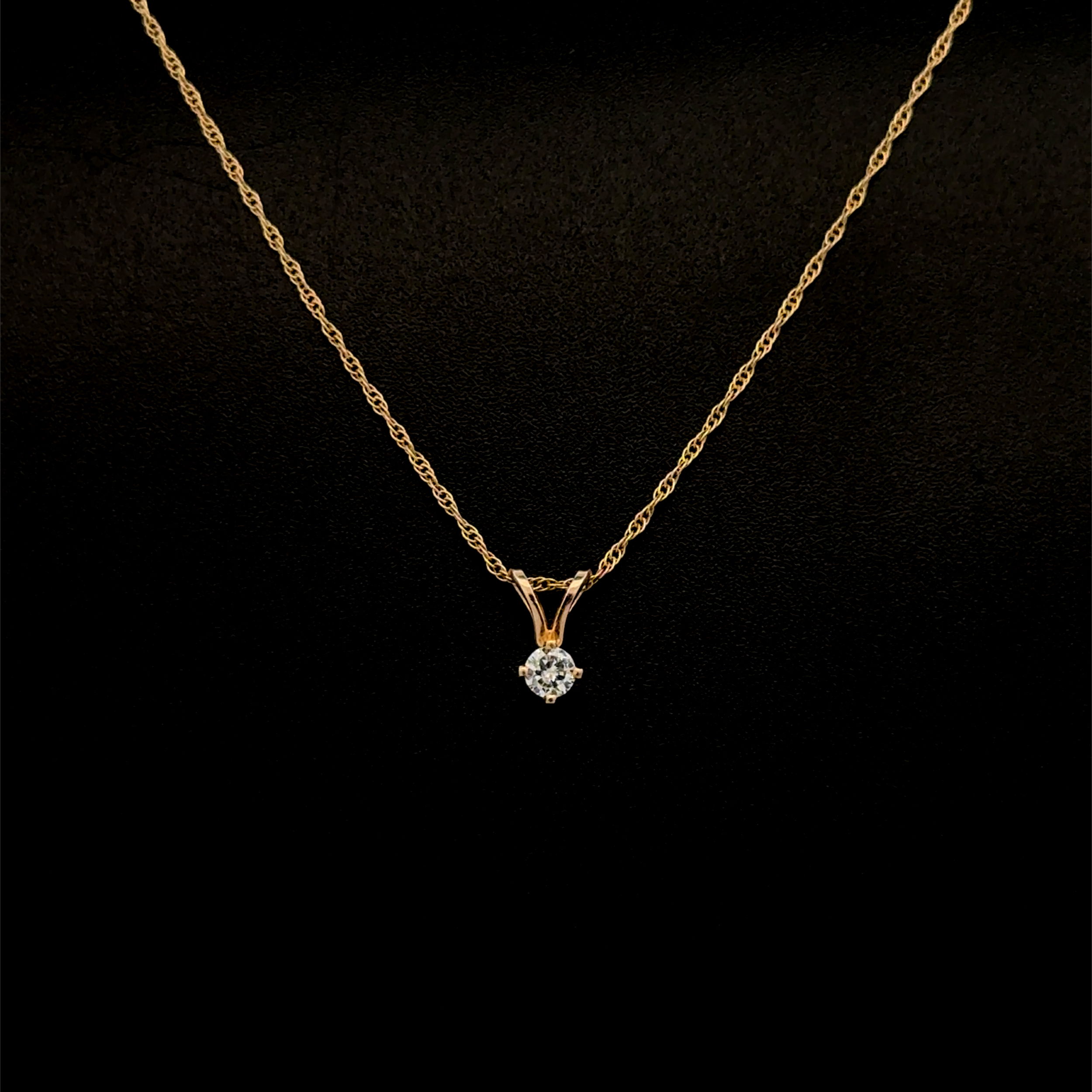 14K YG .08ct RBC Diamond Soliatire Pendant Necklace .9g, 16"
