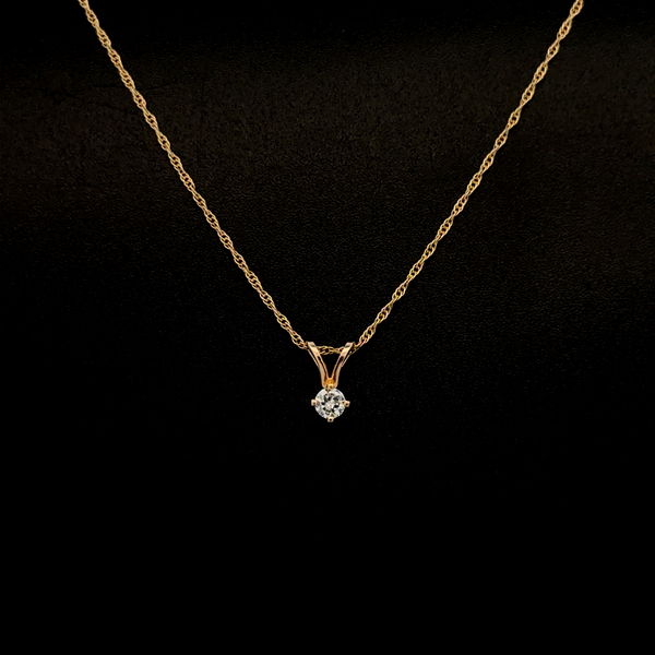 Closeup photo of 14K YG .08ct RBC Diamond Soliatire Pendant Necklace .9g, 16"