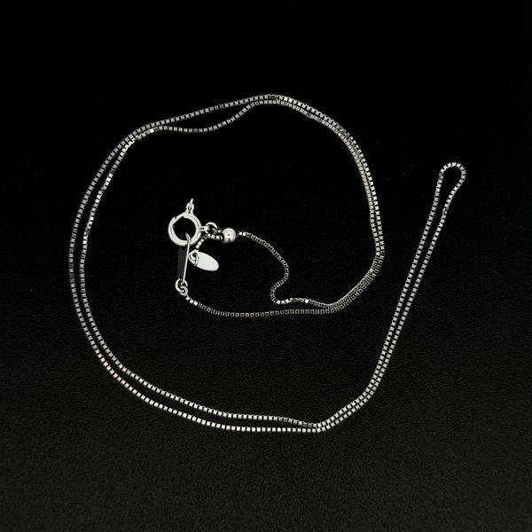 Closeup photo of Platinum 850 Box Chain Necklace 1.9g, 18" Adjustable