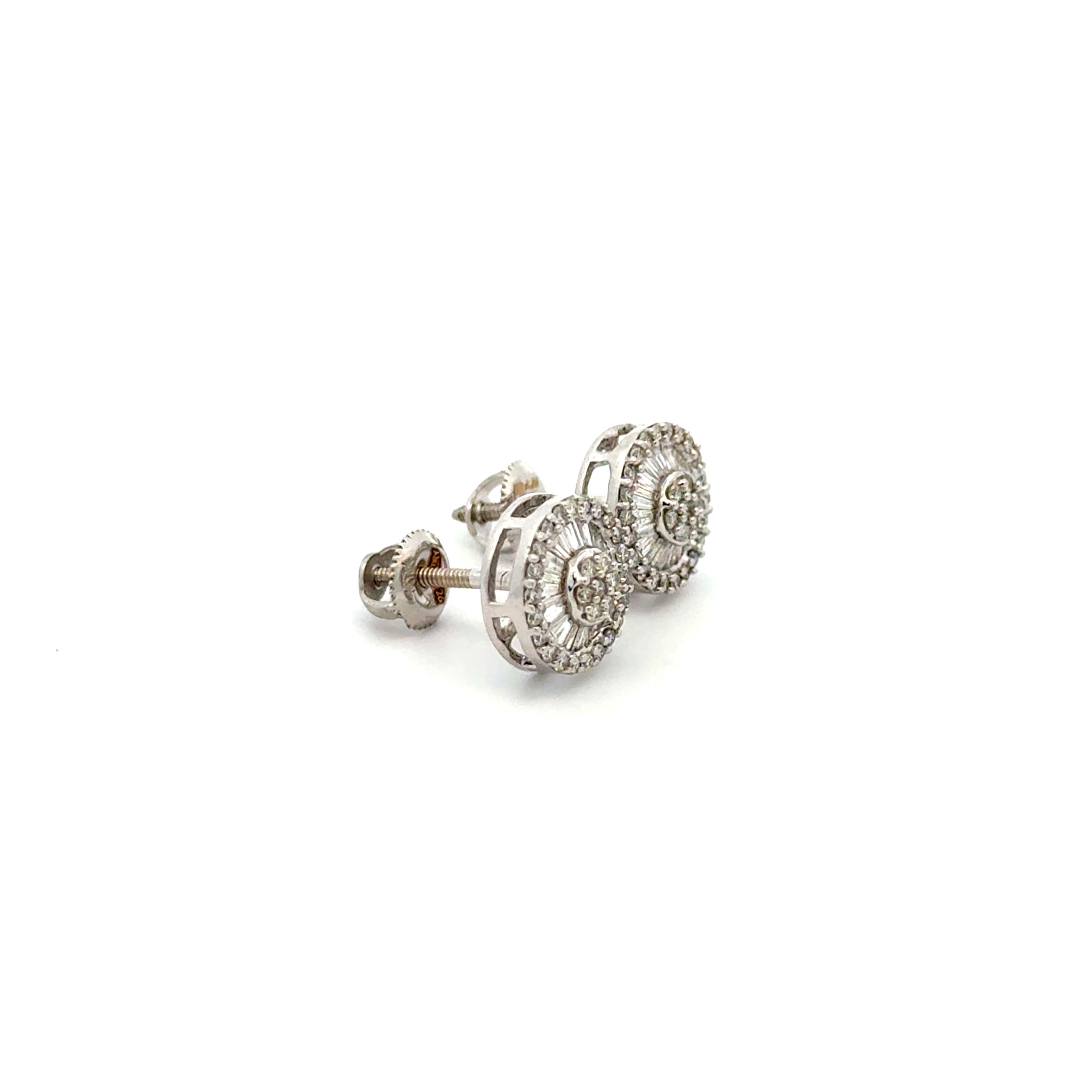 10K WG .50tcw Baguette & Round Diamond Circular Stud Earrings 1.7g, 8.5mm
