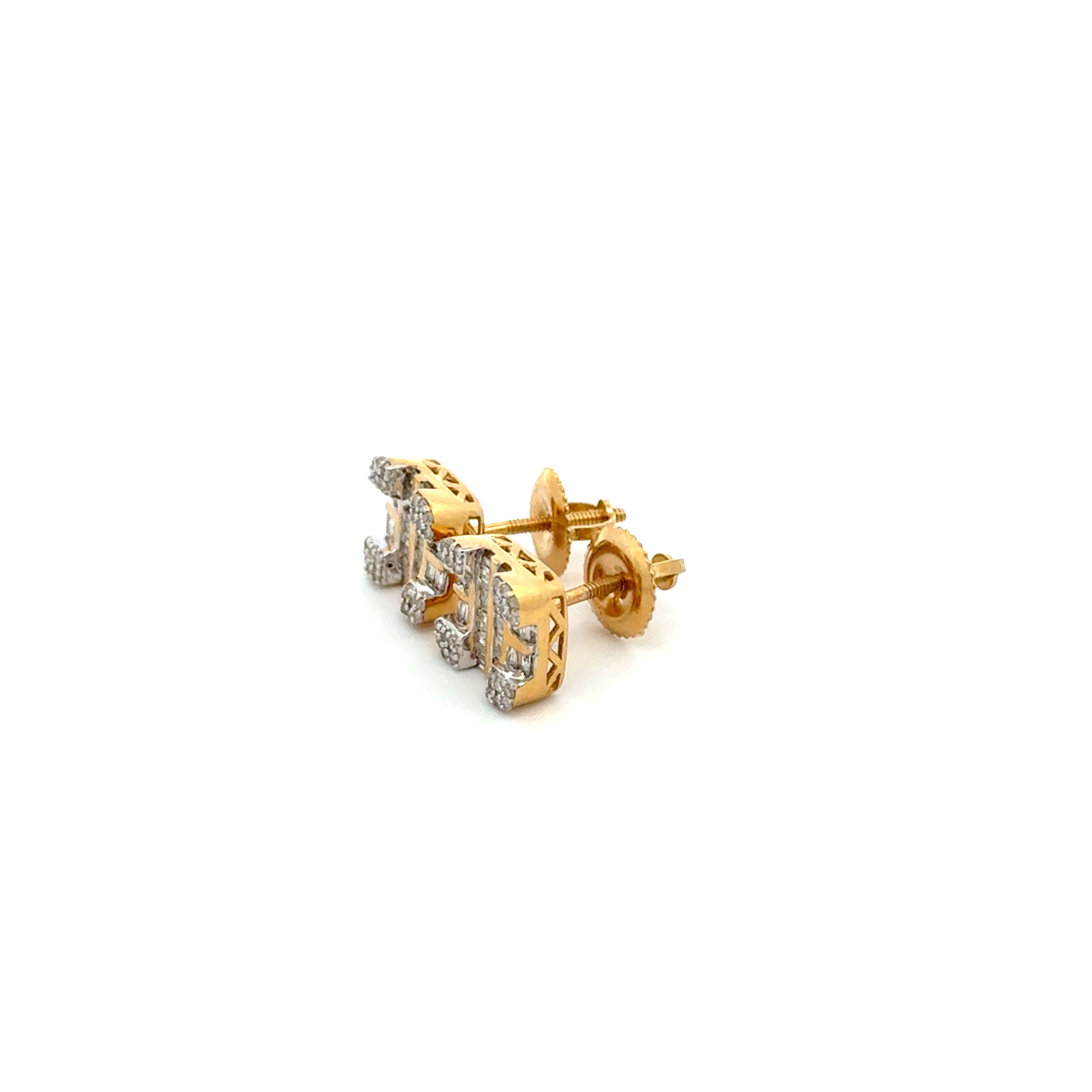 10K YG .38tcw Baguette & Round Diamond Square Stud Earrings 2.2g, 8.5mm