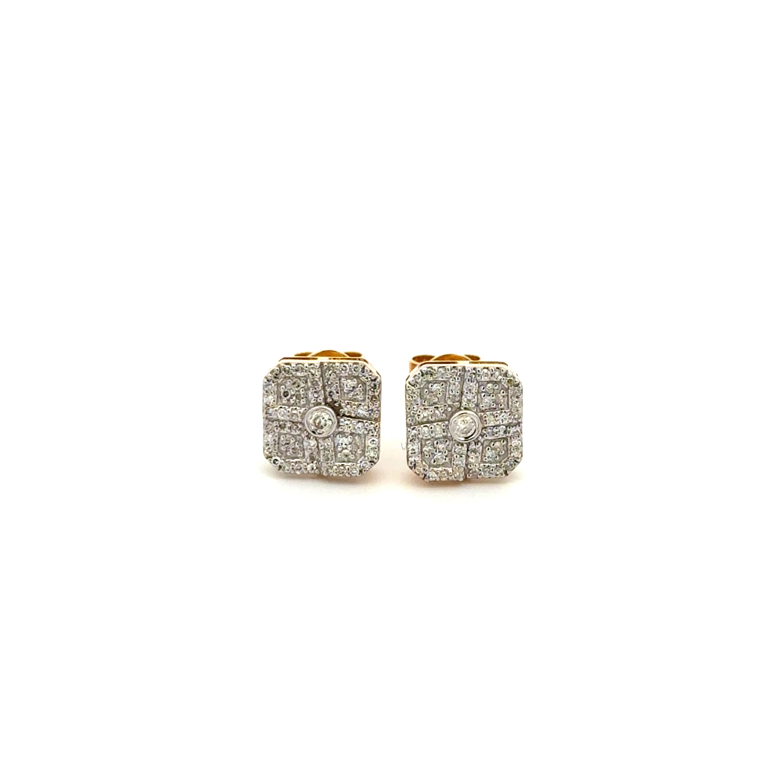 10K YG .33tcw RBC Diamond Square Stud Earrings 1.7g, 8mm